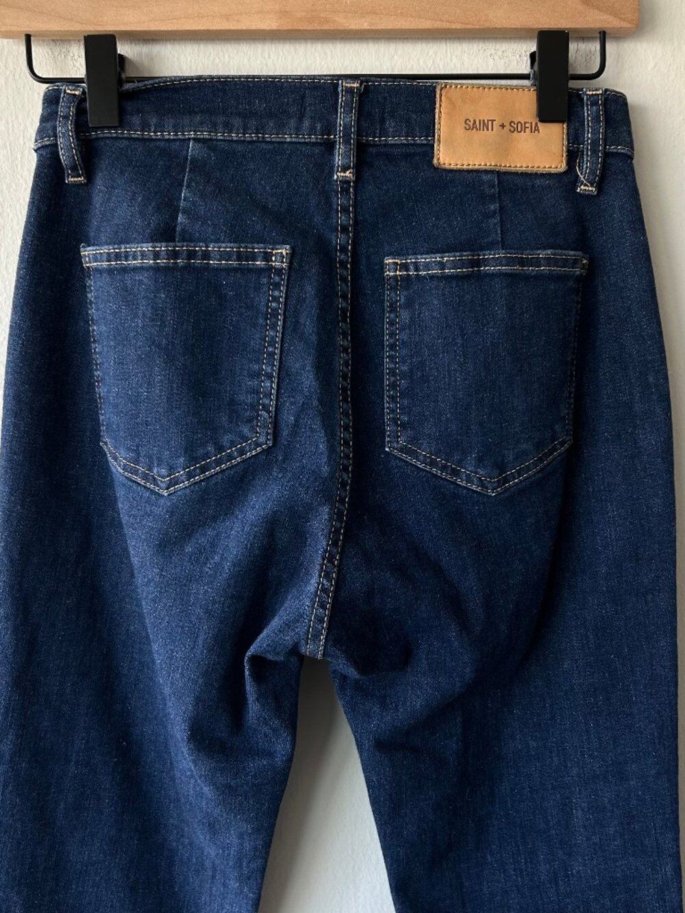 Saint + Sofia Bowie Flare Jeans Dark Wash Patch Pocket Stretch Women Size 26 - Picture 6 of 11